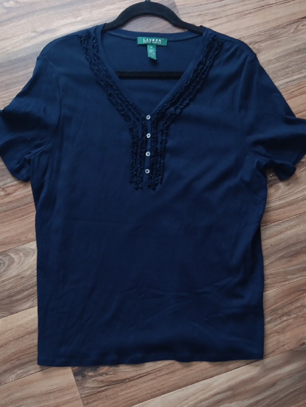 Lauren Ralph Lauren Ruffle Quarter Button Tee #3563